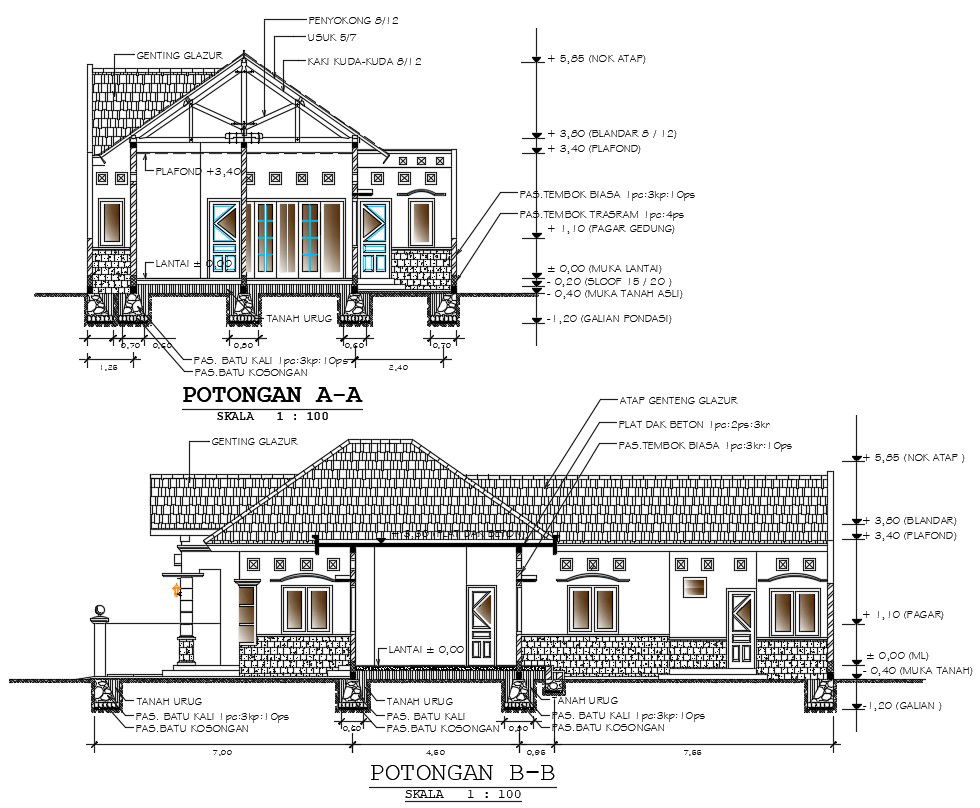 modern bungalow house plans with detail dimension in autocad