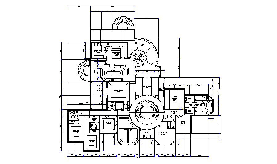 Plan of the bungalow with detail dimension in dwg file