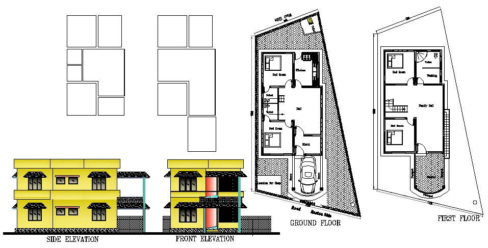 Plan of the bungalow with elevation in AutoCAD