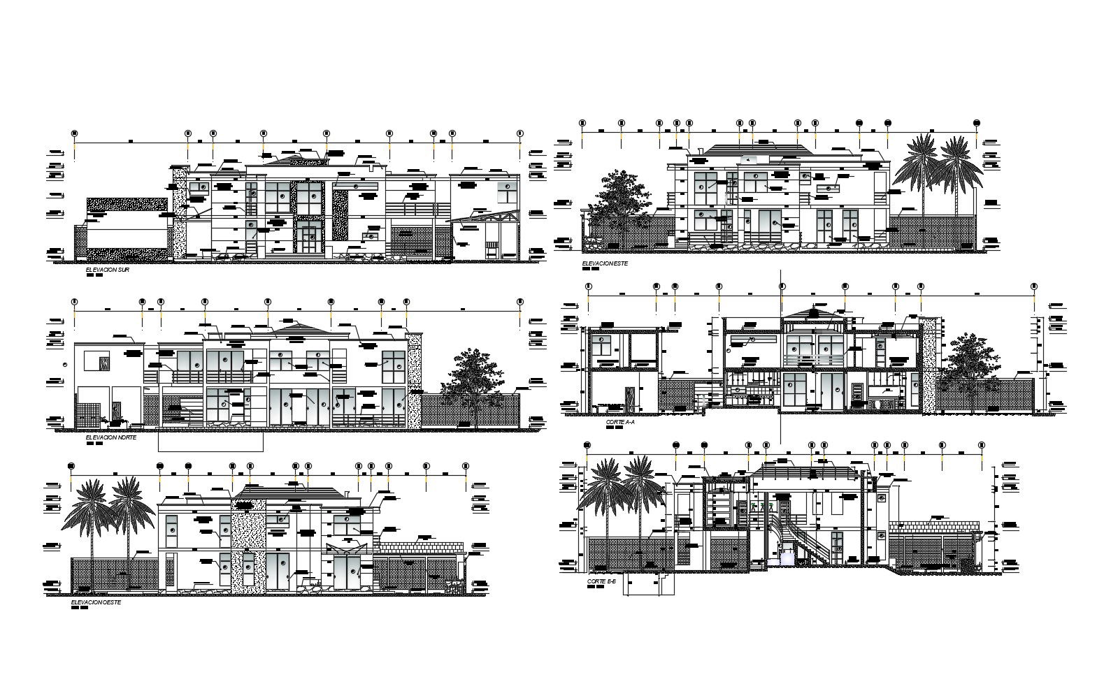 Plan of the bungalow with section and elevation in dwg file