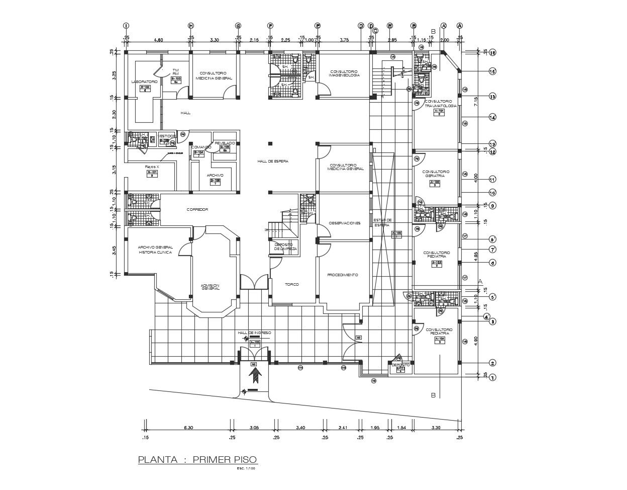 Plan of the clinic with detail dimension in dwg file