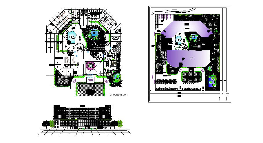 Plan of the hotel building with elevation in autocad