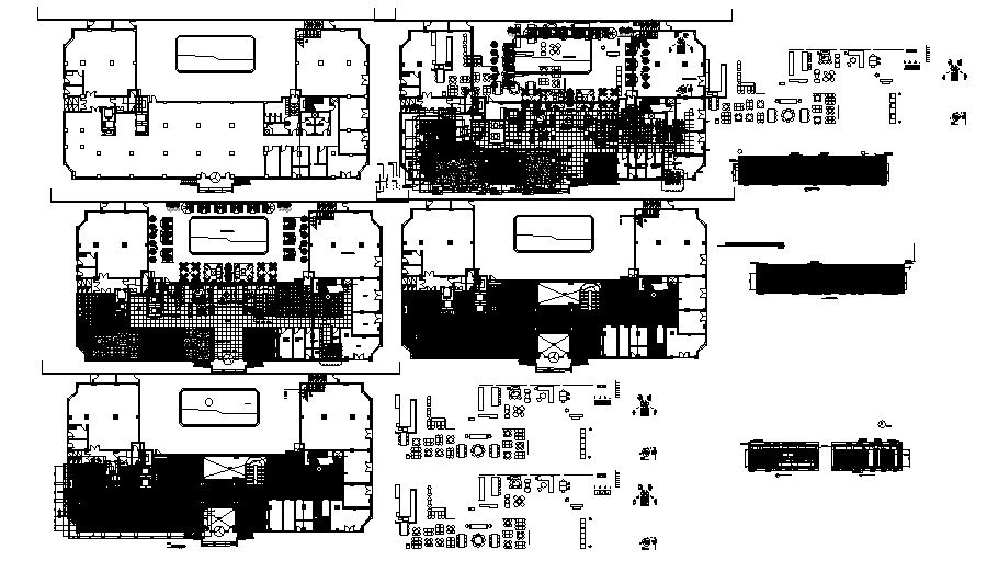 Plan of the hotel building with elevations in dwg file