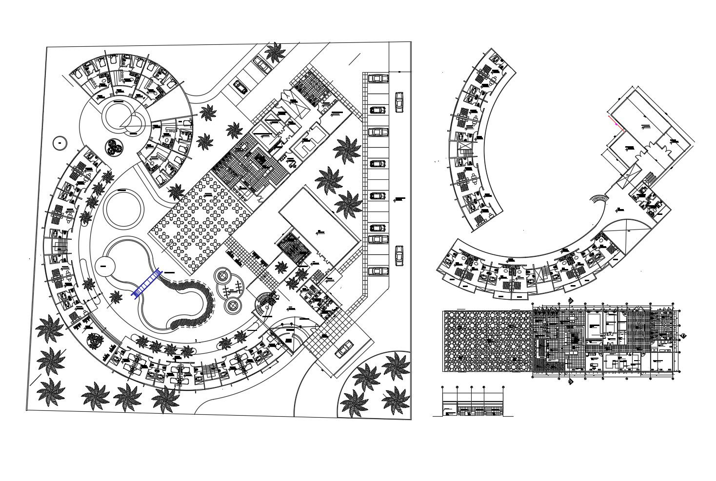 Plan of the hotel design with detail dimension in dwg file