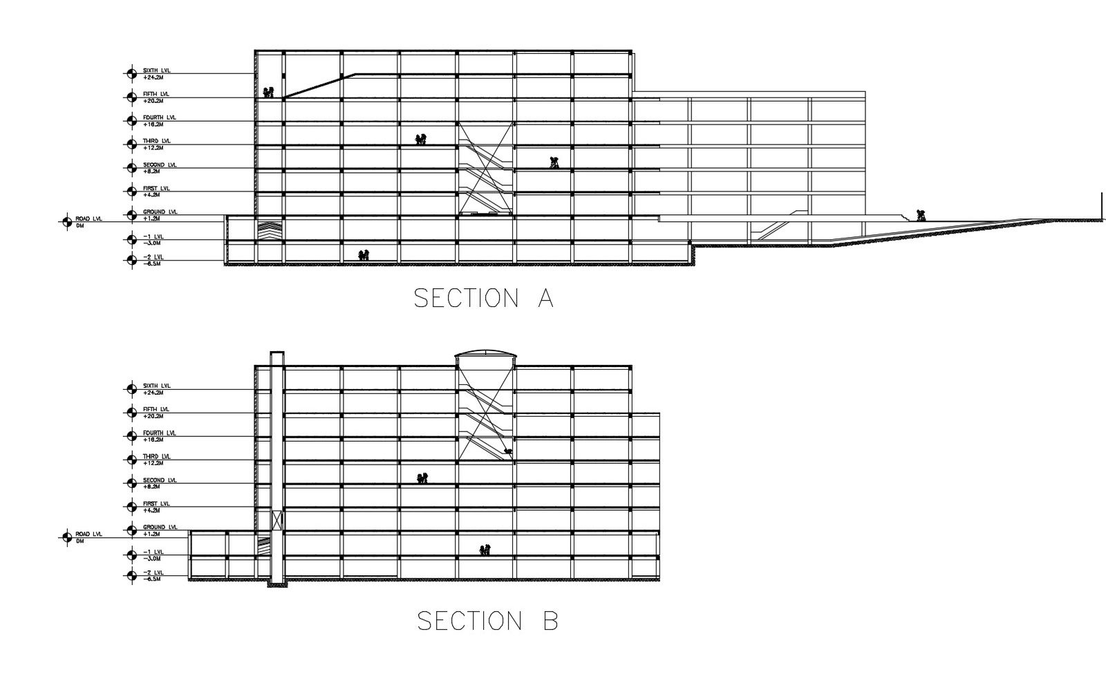 Plan of the multistorey building with detail dimension in dwg file