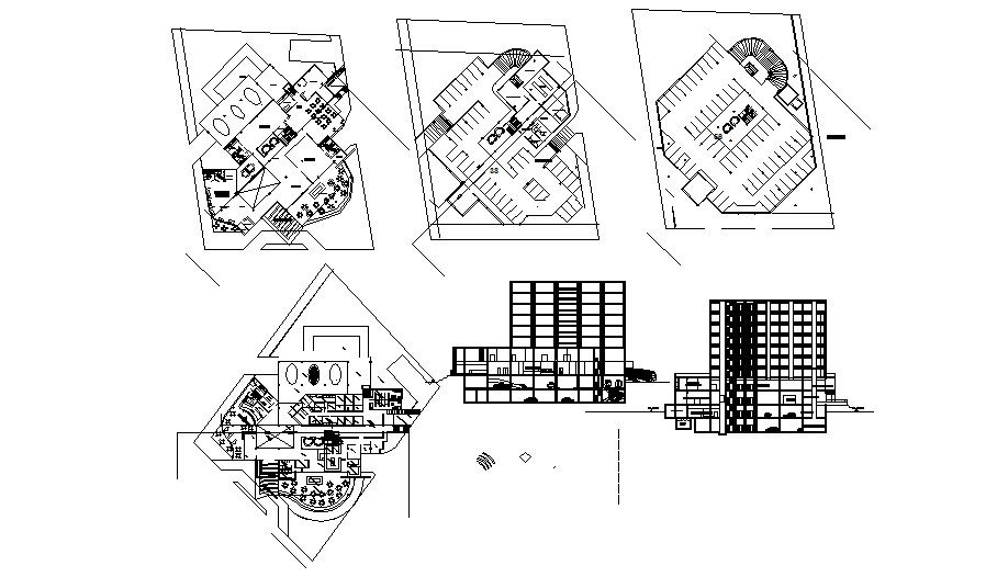 Plan of the multistorey complex with the different section in dwg file