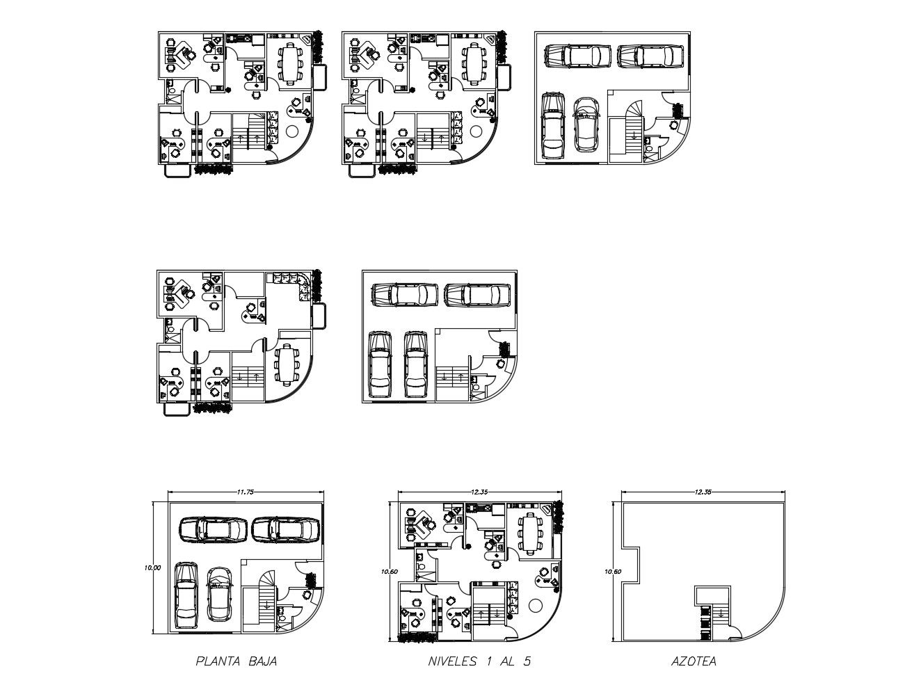 Plan of the office building with detail dimension in AutoCAD