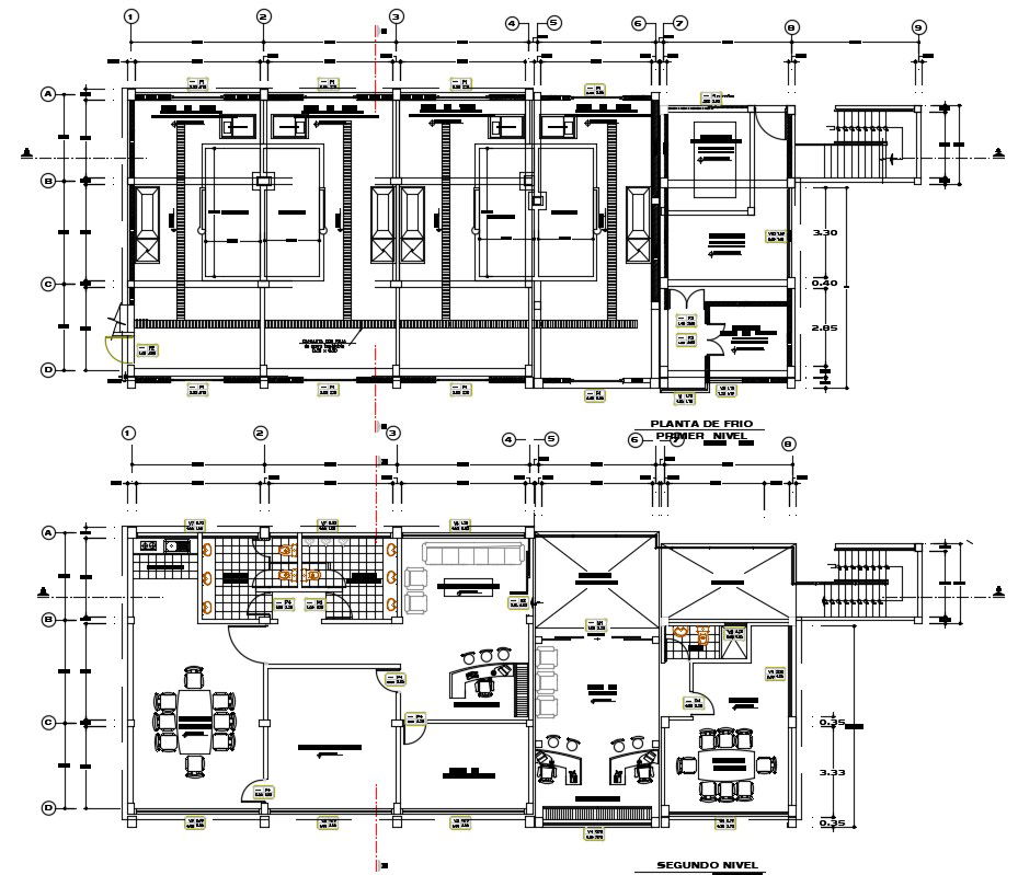 Office building plans with detail dimension in DWG file