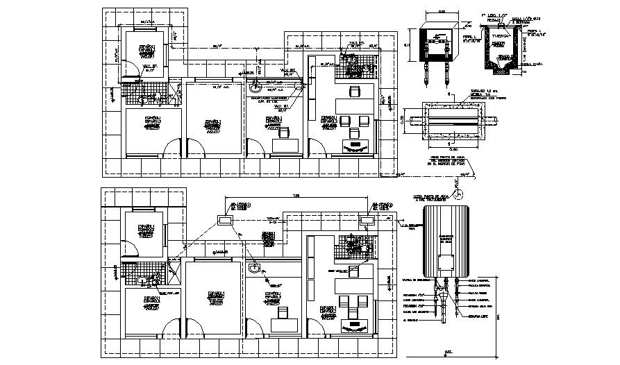 Plan of the office building with detail dimension in dwg file