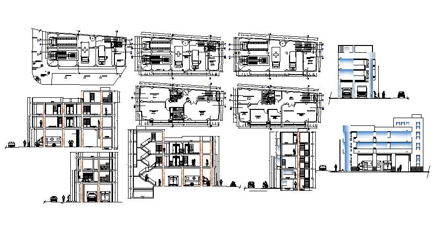 Office Building Plan Elevation Section Drawing In DWG File