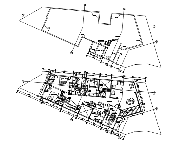 Plan of the residential apartment with detail dimension in dwg file