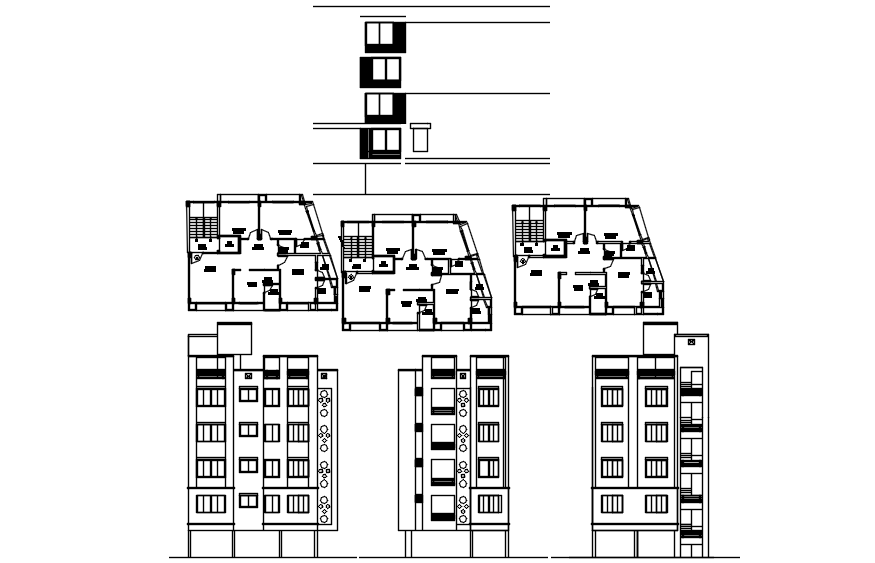 Plan of the residential apartment with different elevation in dwg file