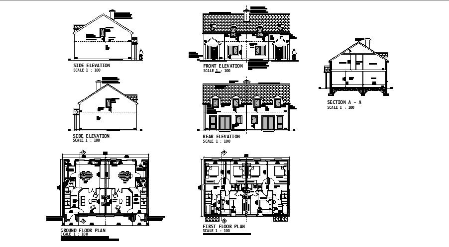 Plan of the residential house with detail dimension in dwg file