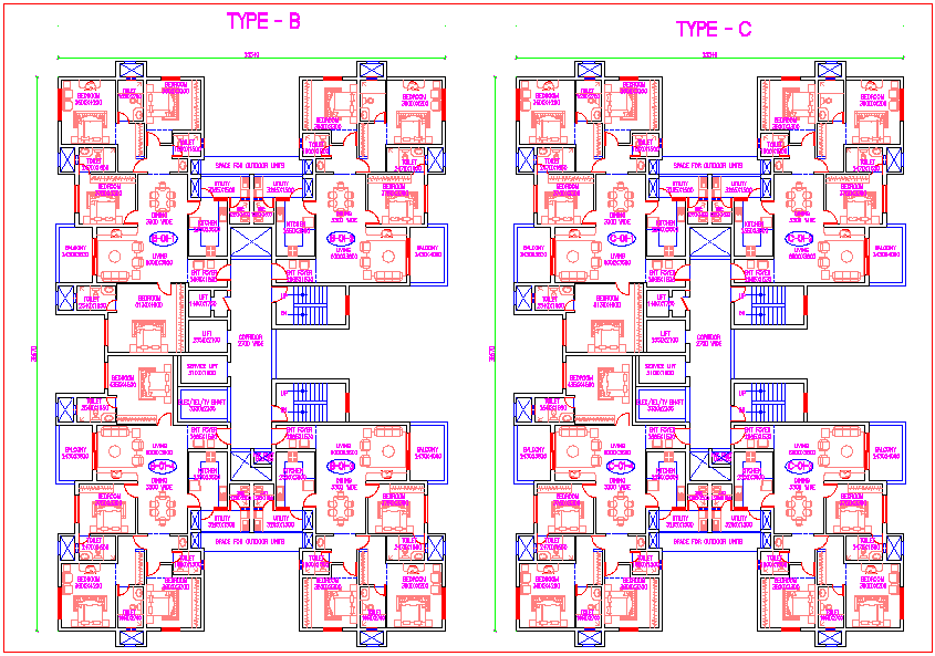 Plan of tower B and C type view