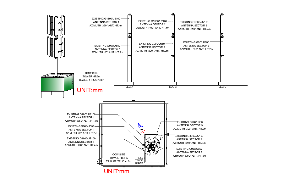 Plan And Elevation Detail Of Antenna Sector CAD File