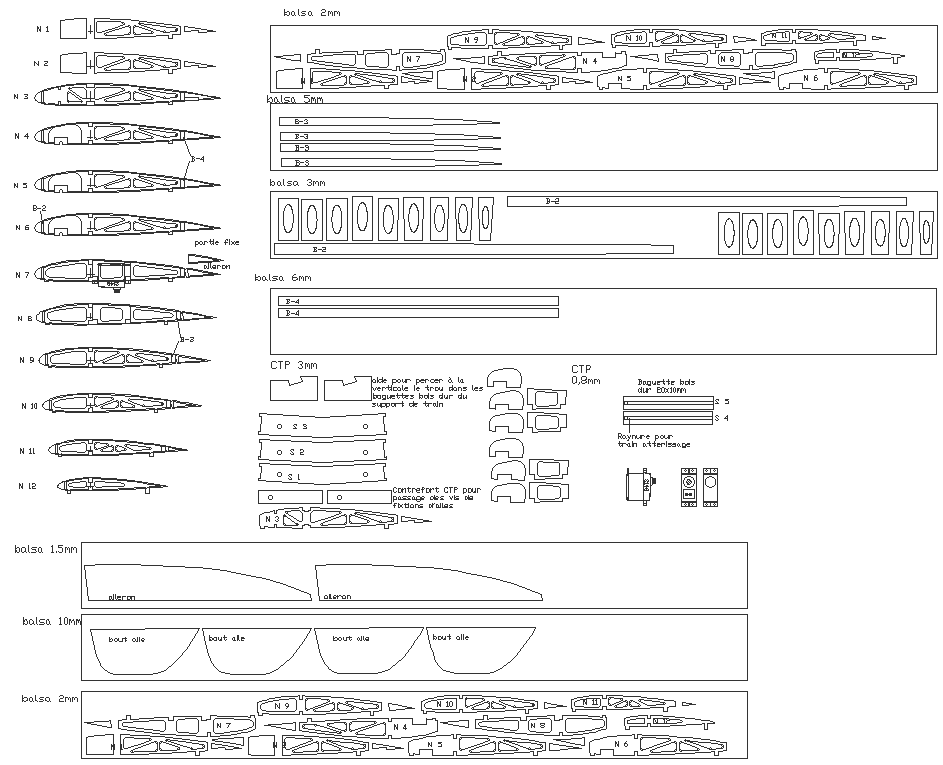 Plan Laser Cut Balsa Wood Airplane Kit DWG AutoCAD drawing