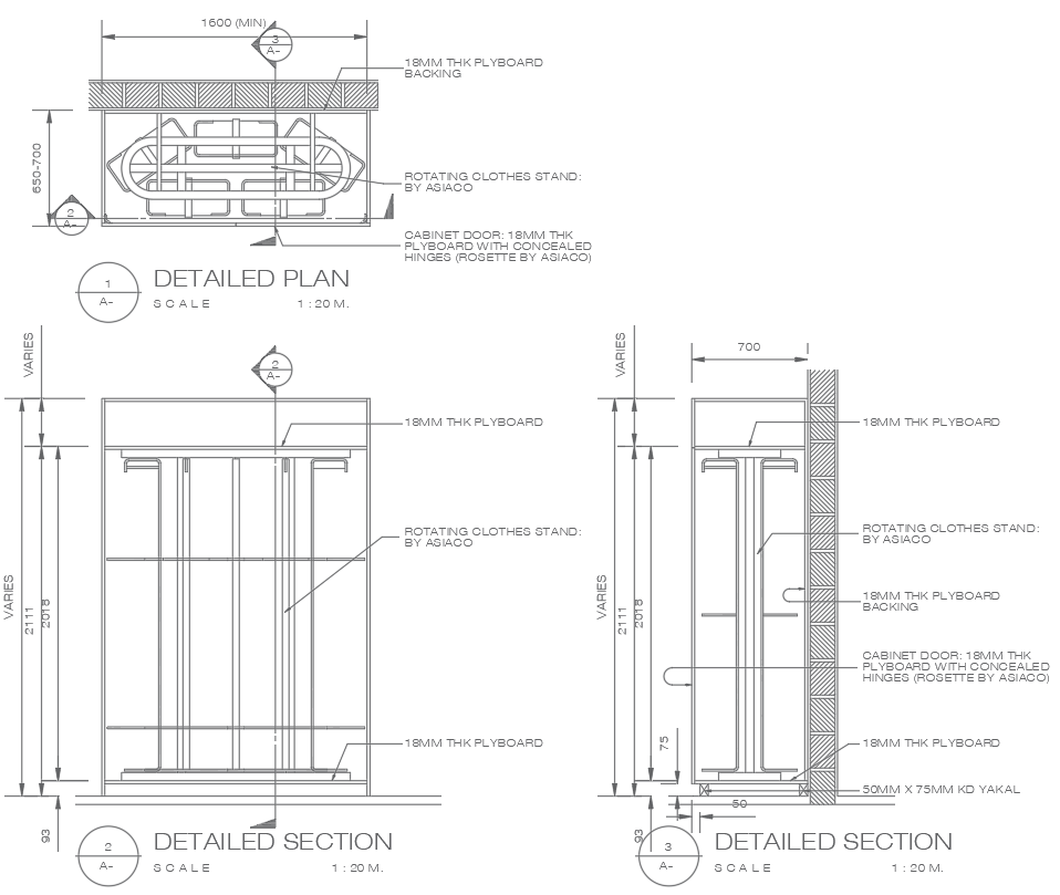 Plan and Section Details of Rotating Clothes Stand In DWG File