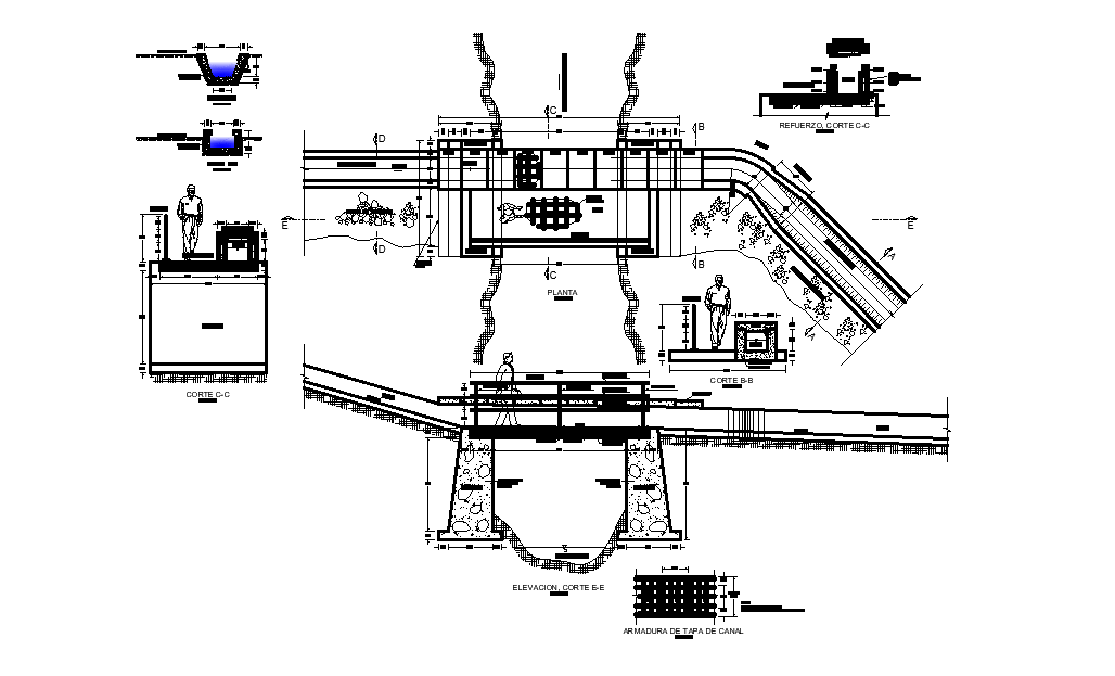 Plan and elevation of canal details are given in this 2D Autocad DWG drawing file.Download the file now.