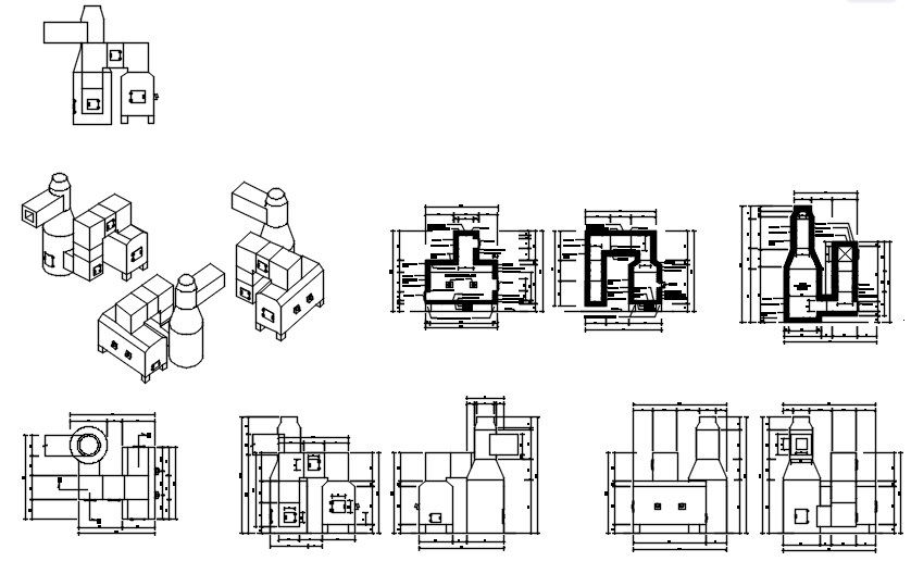 Plan and section design of the combustion chamber in AutoCAD 2D drawing, CAD file, dwg file
