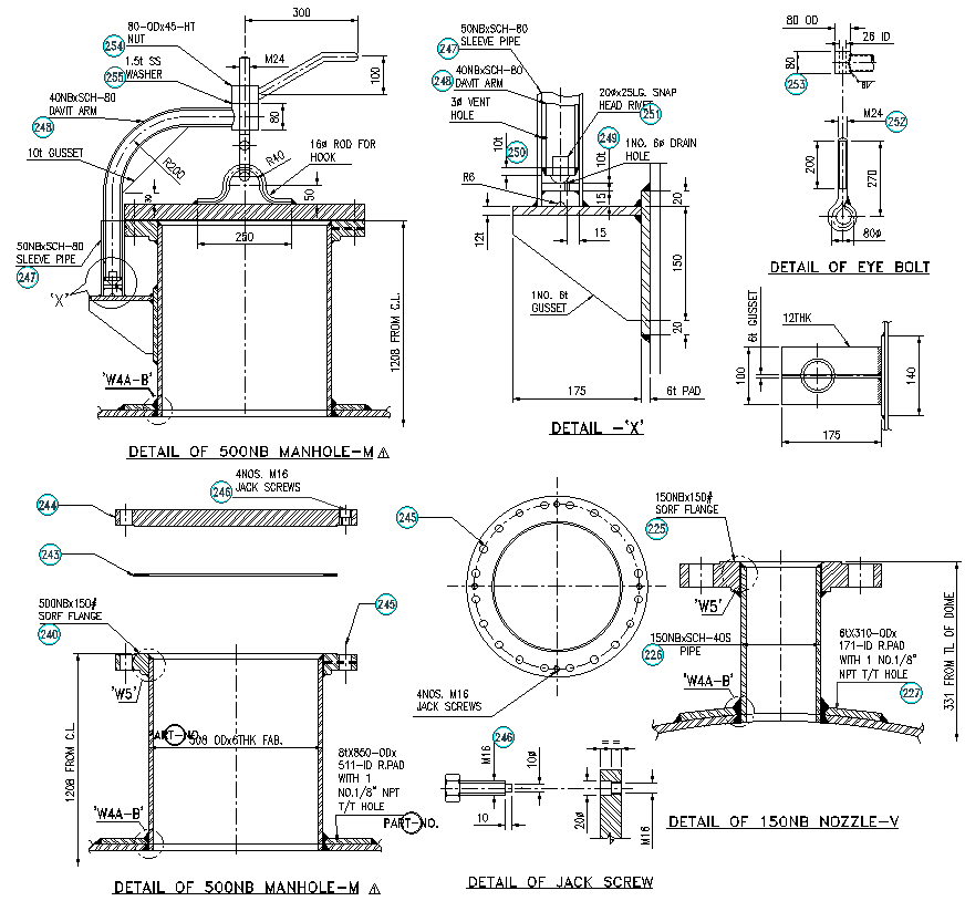 Plan and section of 500NB Manhole M Detail DWG AutoCAD file
