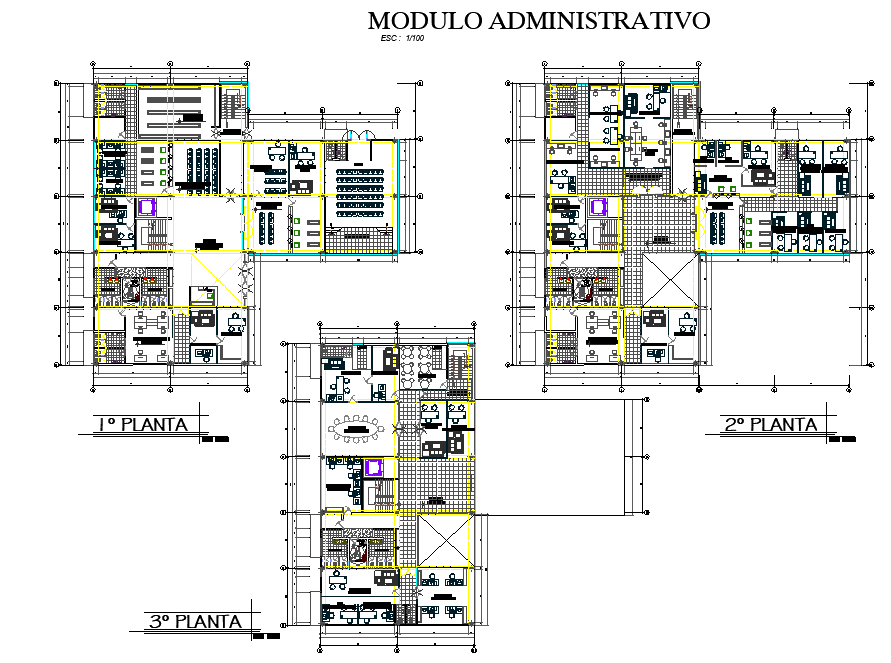 Planing working first floor to third floor civic center autocad file