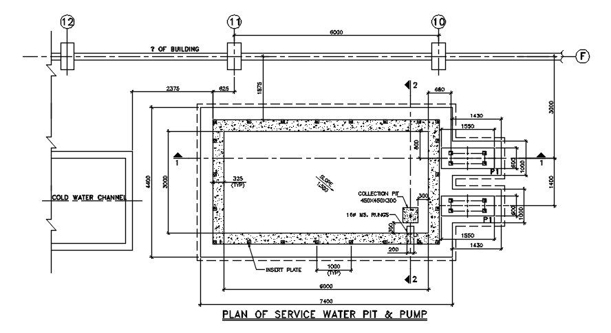 Plan of Service water pit and pump foundation details are given in this 2D Autocad DWG drawing file. Download the 2D Autocad DWG drawing file.