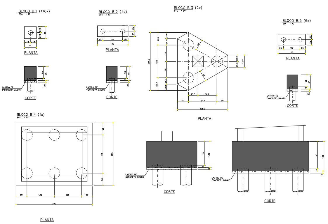 Plan of Shape block for piles details were given in the 2D Autocad DWG drawing file. Download the Autocad DWG file.