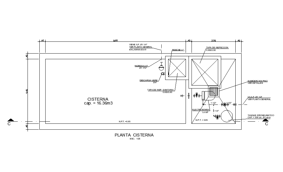 Plan of cistern is given in this Autocad drawing model. Download now.