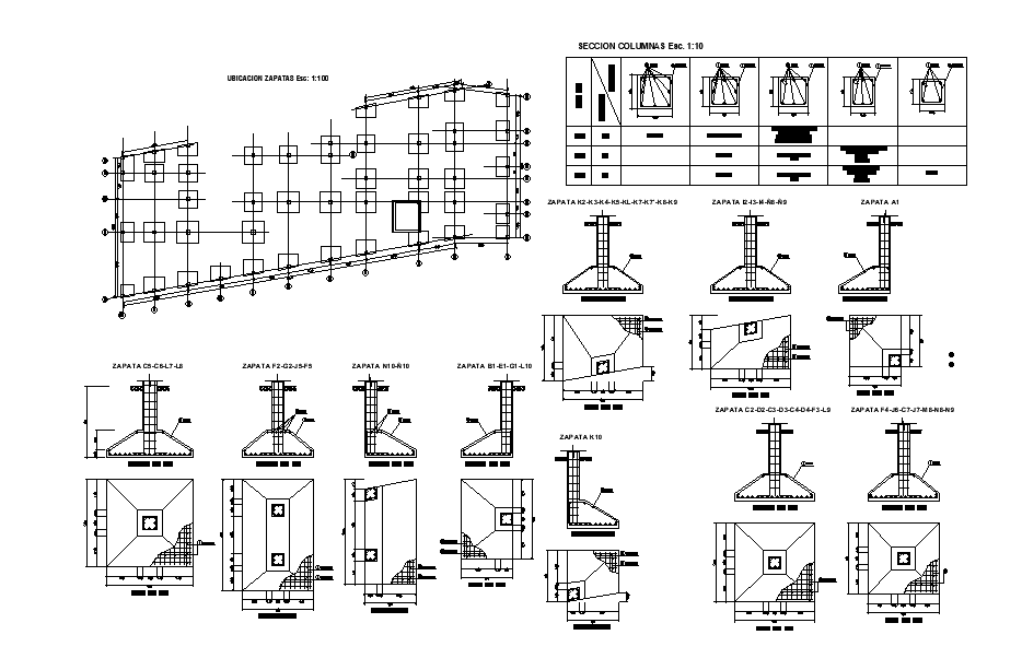 Plan of column details are given in this 2D Autocad DWG drawing file. Download the Autocad file.