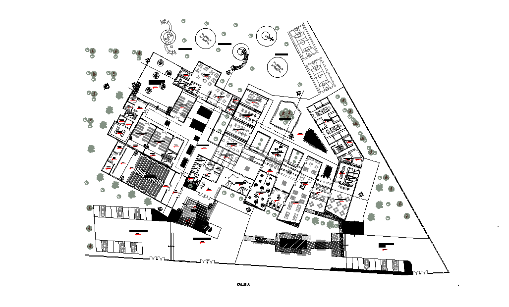 Plan of communal centre is given in this Autocad drawing file.Download the 2D Autocad file.