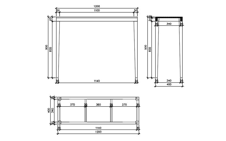 Plan of console table in AutoCAD 2D drawing, CAD file, dwg file