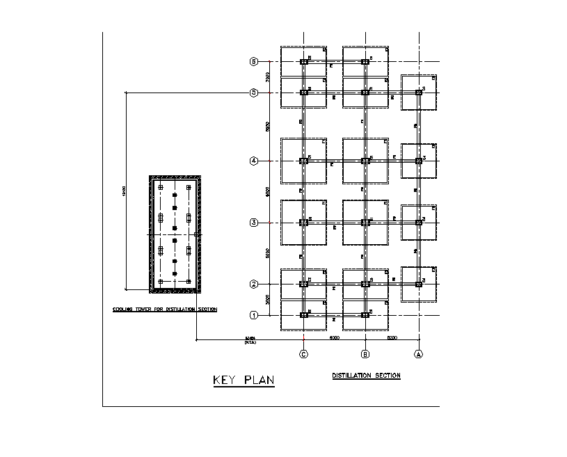 Plan of distillation section details are in this 2D Autocad DWG drawing file.Download the Autocad 2D DWG drawing file.