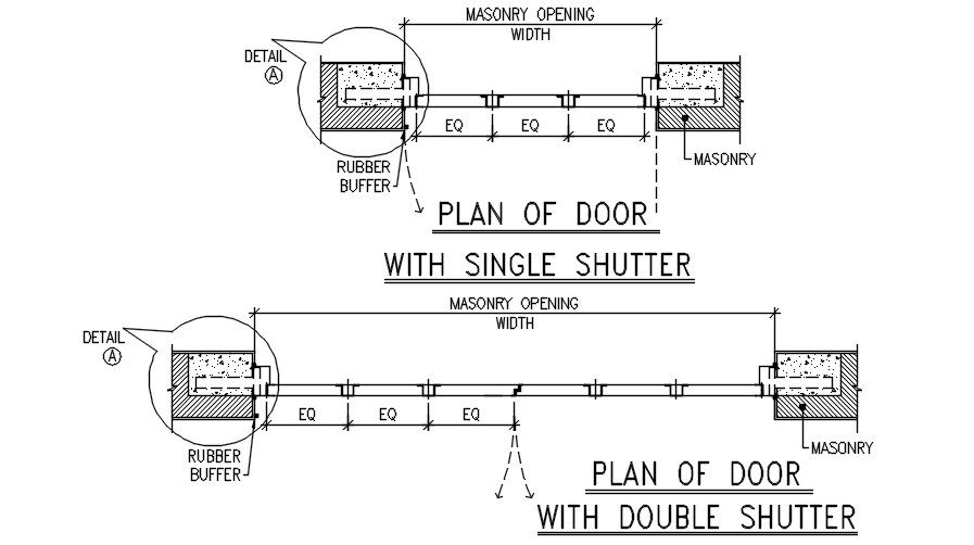 Plan of door with single shutter and double shutter details are given in this AutoCAD DWG drawing file.Download the Autocad DWG drawing file.