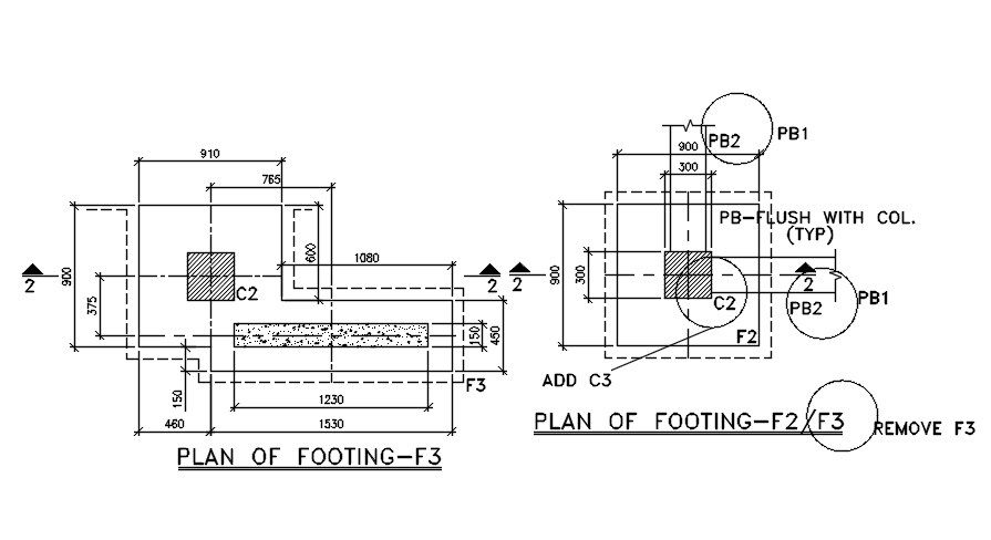 Plan of footing detail specified in this AutoCAD drawing file. Download this 2d AutoCAD drawing file.