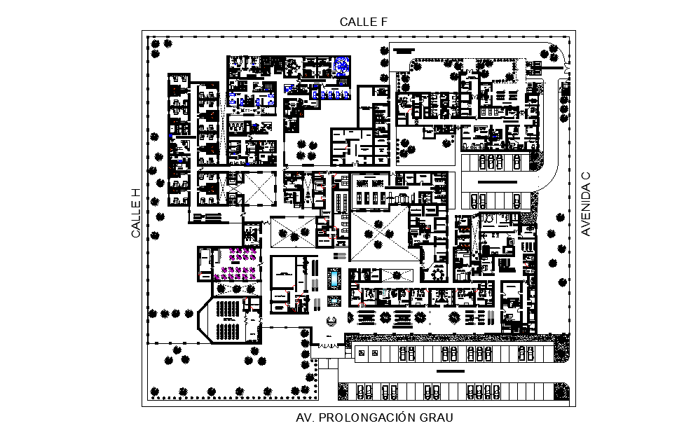 Plan of hospital building is given in the 2D Autocad drawing file. Download now.