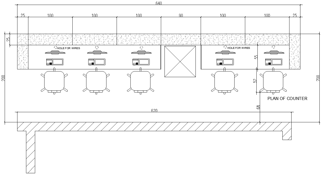 Plan of office counter with interior detail DWG AutoCAD file
