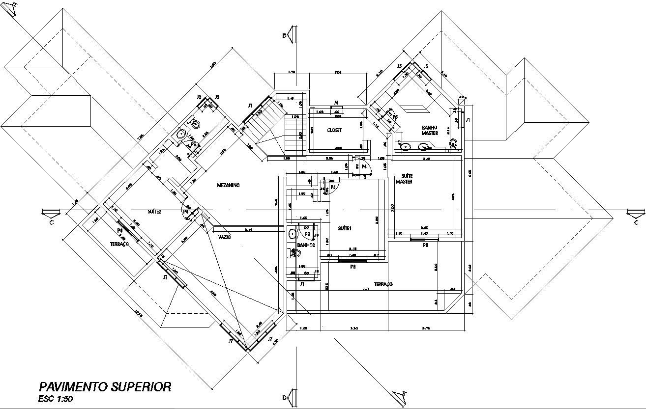 Plan of upper floor of house plan