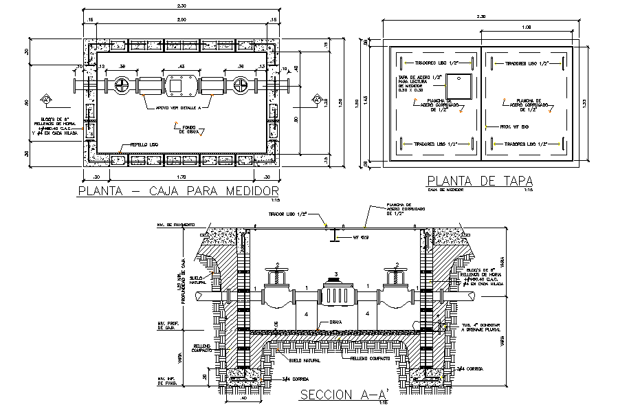 Plan of water box meter is given in this Autocad drawing file. Download now.