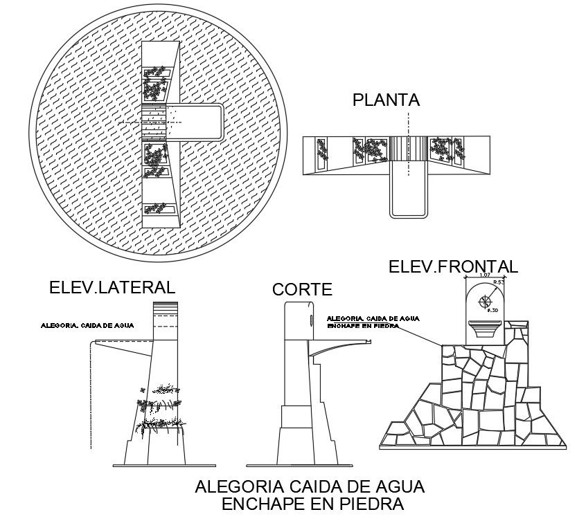 Plan of water fall design is given in this Autocad drawing file. Download now.