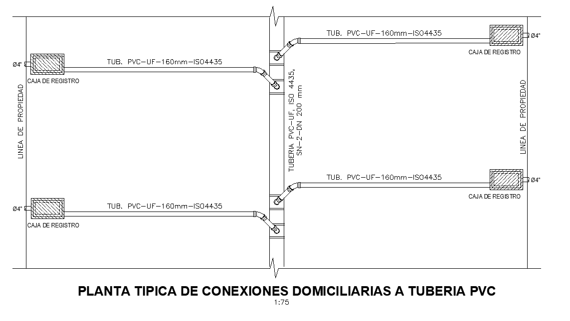 Plant typical of residential connection to PVC pipeline detail dwg file