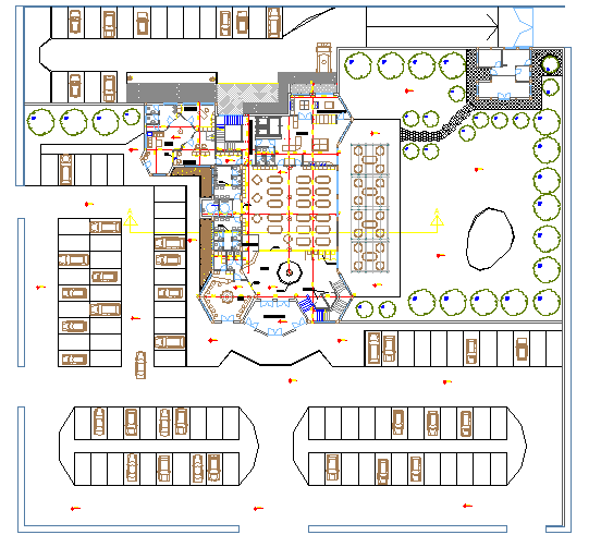 Plantation and car parking, office layout dwg file