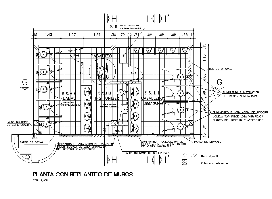 Plant with layout of walls of toilet has been given in this Autocad drawing file.Download now.