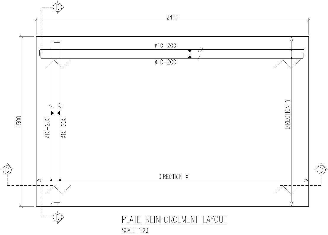 Plate Reinforcement plan in AutoCAD, Dwg file.