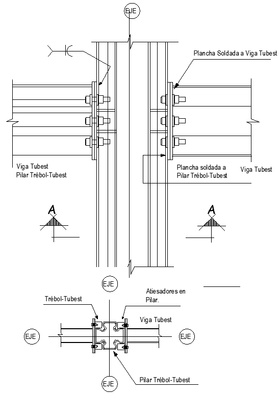 Plate welded to tubest beam section detail DWG AutoCAD file