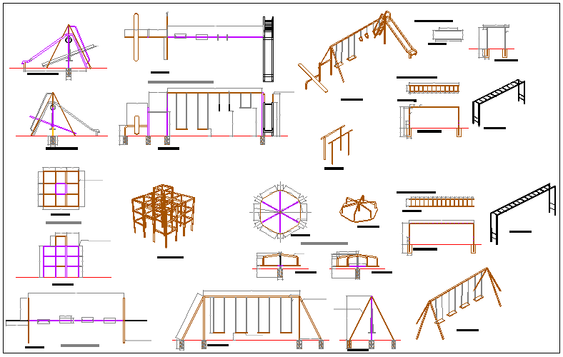 Play ground equipment design for children of public garden dwg file