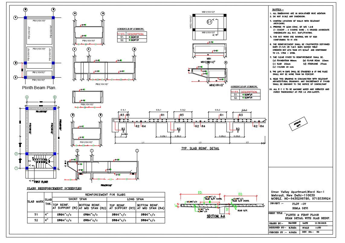 Plinth Beam Slab Reinforcement CAD Drawing Download DWG File