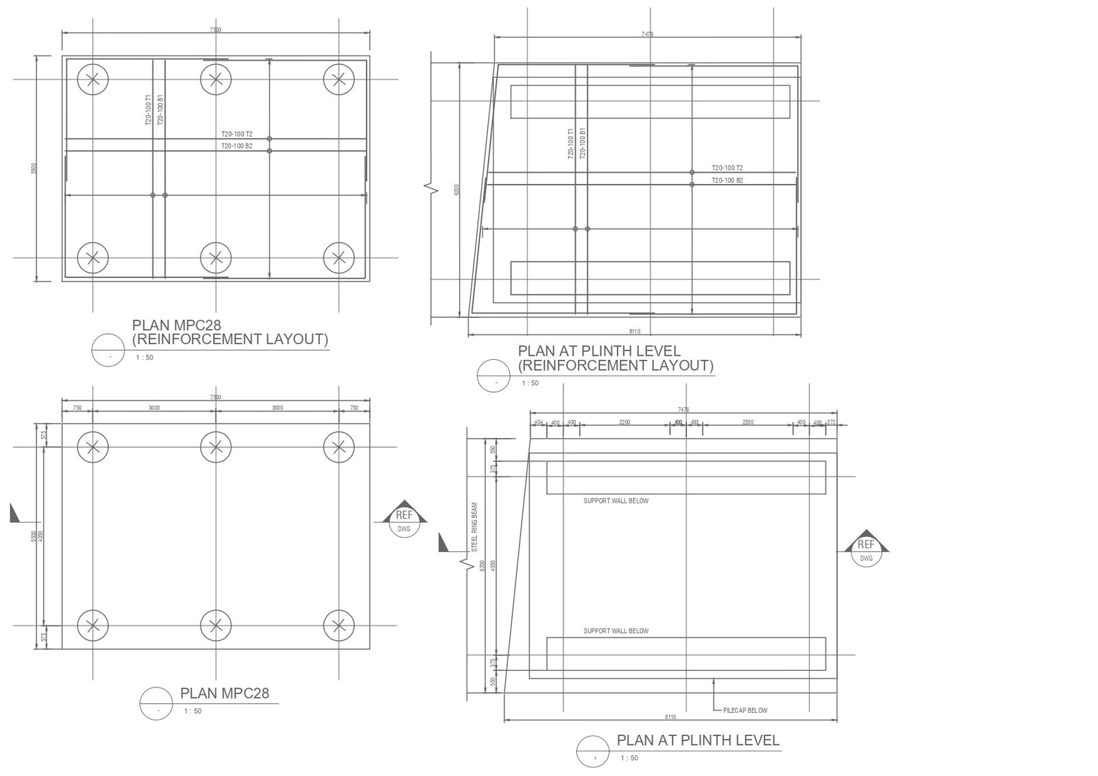 Plinth Level Reinforcement Layout Details and Plans In AutoCAD 2D Drawing File