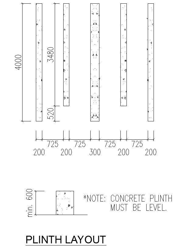 Plinth layout plan detail in AutoCAD 2D drawing, CAD file, dwg file