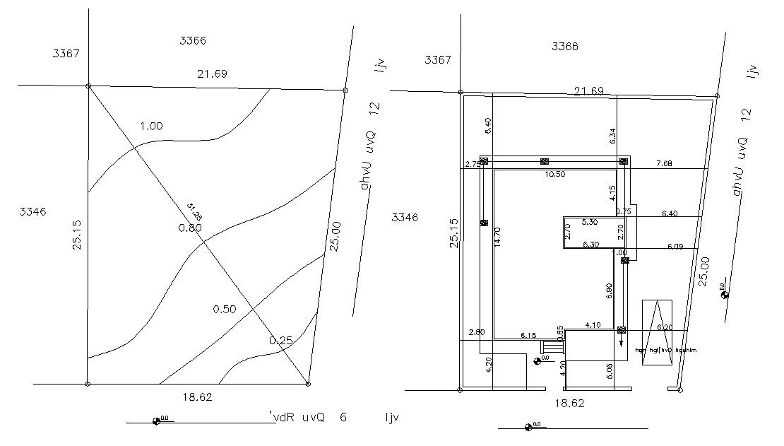 Plot Area Design Contour Plan and Column Design Drawing