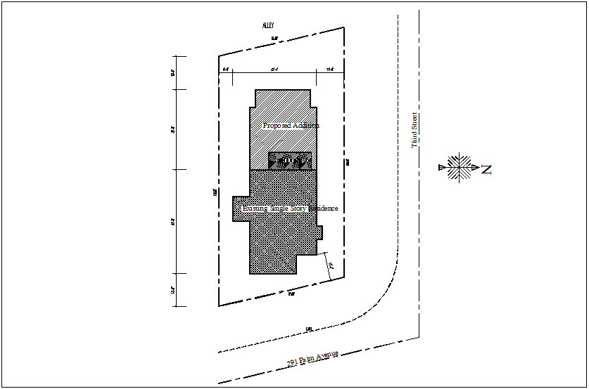 Plot area building line and road line details dwg file